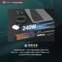 救世 |SAVEWO  |PowerCable MIX  |240W PD3.1 |4合1 極速充電線  |1.2m (120cm)  |PC-ACLC212-GY