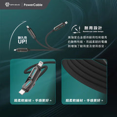 救世 |SAVEWO  |PowerCable MIX  |240W PD3.1 |4合1 極速充電線  |1.2m (120cm)  |PC-ACLC212-GY