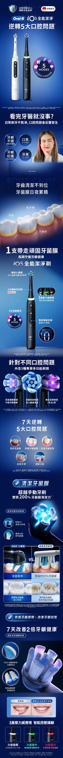 香港行貨 2年保養 | Braun | 百靈 | Oral B | iO5 | 4 * 刷頭 | 旅行盒套裝 | Series 5 |充電式 電動牙刷 | 5種個人化潔齒模式 | 壓力感應