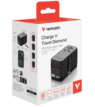 Verbatim 4 Port Charge 'n' Travel Diamond 85W Retractable Cable - 32127