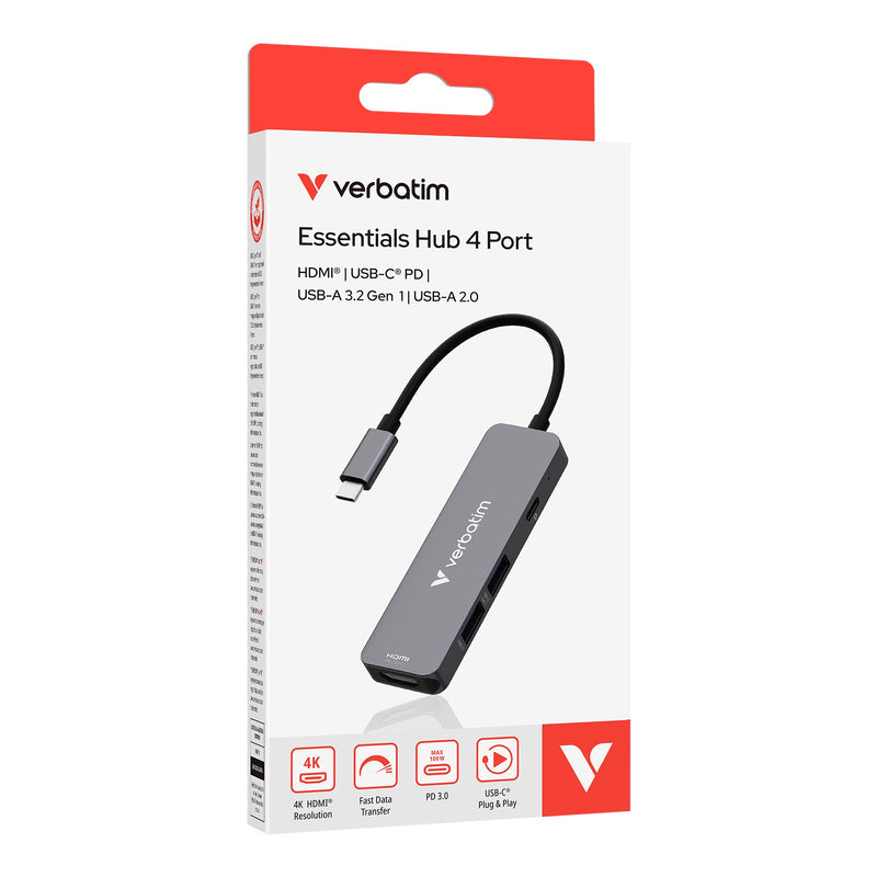 Verbatim Essentials Hub 4 Port 32155 HDMI® | USB-C® PD | USB-A 3.2 Gen 1 | USB-A 2.0