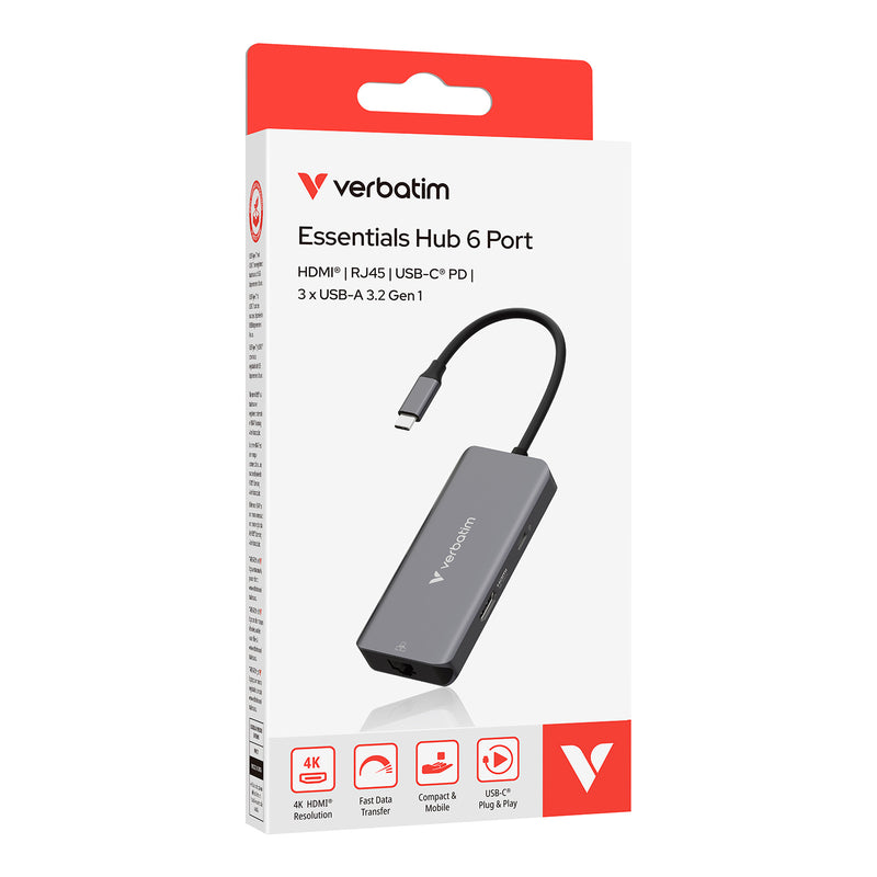 Verbatim Essentials Hub 6 Port 32157 HDMI® | RJ45 | USB-C® PD | 3 x USB-A 3.2 Gen 1