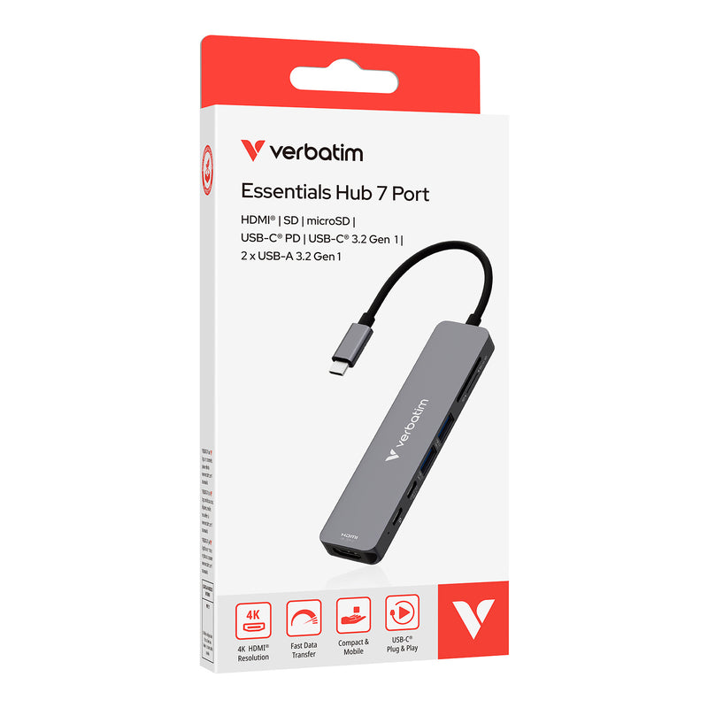 Verbatim Essentials Hub 7 Port 32158 HDMI® | SD | microSD | USB-C® PD | USB-C® 3.2 Gen 1| 2 x USB-A 3.2 Gen 1