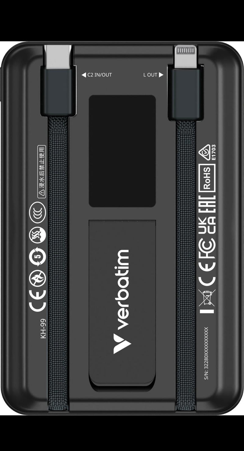 Verbatim Verbatim 5合1 Charge 'n' Go 10000mAh 磁吸無線流動充電池 - 3C (32280黑)(32281紫)