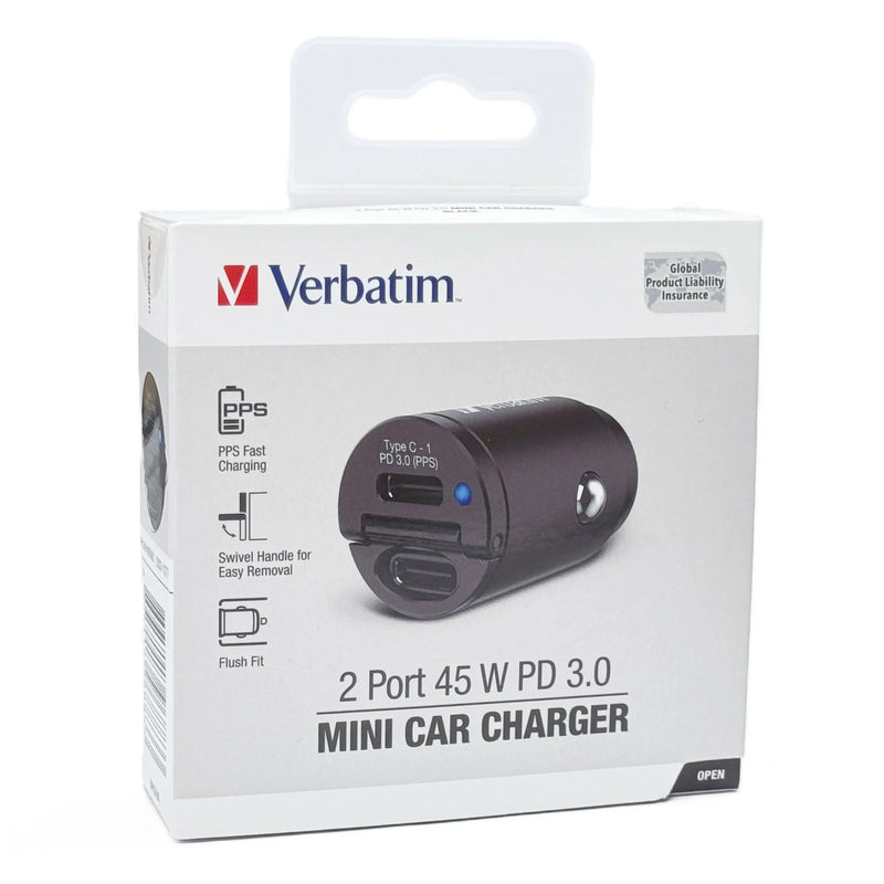 Verbatim Dual Type C PD 3.0 45W  Mini Car Charger Black (66883)