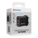 Verbatim 3 端口 30W PD 3.0 & QC 3.0 GaN 充電器 - BLACK (66947)