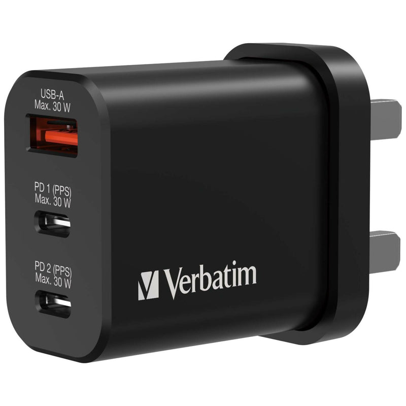 Verbatim 3 端口 30W PD 3.0 & QC 3.0 GaN 充電器 - BLACK (66947)