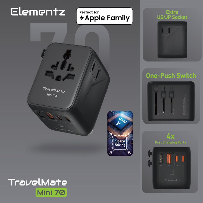 Elementz TravelMate Mini 70W Travel Adapter (PT-W70M) 旅行轉換插頭