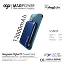 EGO MagPower 12000mAh Magsafe 15W 數顯行動電源全球最薄最細支援15W magsafe 12000mAh 數顯 外置電附送1個MagSafe 磁引環 (黑色) ,可適用於所有無線充電手機。如不夠,可以到官網MagSafe 磁引環 (黑色)加購數字顯示電量LED顯示快充狀況支援magsafe 15W支援 輸出20W PD3.0支援 輸出20W QC3.0 /SCP/VOOC支援 輸入20W PD3.0支援 無線充及輸出PD3.0 同時進行支援 同時輸入 +輸出 (無線充電板)Model: CK106Capacity: 44Wh,12000mAhType-C In&Output : 5V/9V/12V@1.66A (Max.20W)USB-A Output: 5V/9V/12V@1.5A (Max.18W)Wireless Output : 5W/7.5W/10W/15WTotal Output: 20WSize: 113 mm x 70mm x 17mmWeight: 195g。