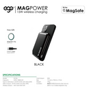 EGO MagPower 12000mAh Magsafe 15W 數顯行動電源全球最薄最細支援15W magsafe 12000mAh 數顯 外置電附送1個MagSafe 磁引環 (黑色) ,可適用於所有無線充電手機。如不夠,可以到官網MagSafe 磁引環 (黑色)加購數字顯示電量LED顯示快充狀況支援magsafe 15W支援 輸出20W PD3.0支援 輸出20W QC3.0 /SCP/VOOC支援 輸入20W PD3.0支援 無線充及輸出PD3.0 同時進行支援 同時輸入 +輸出 (無線充電板)Model: CK106Capacity: 44Wh,12000mAhType-C In&Output : 5V/9V/12V@1.66A (Max.20W)USB-A Output: 5V/9V/12V@1.5A (Max.18W)Wireless Output : 5W/7.5W/10W/15WTotal Output: 20WSize: 113 mm x 70mm x 17mmWeight: 195g。