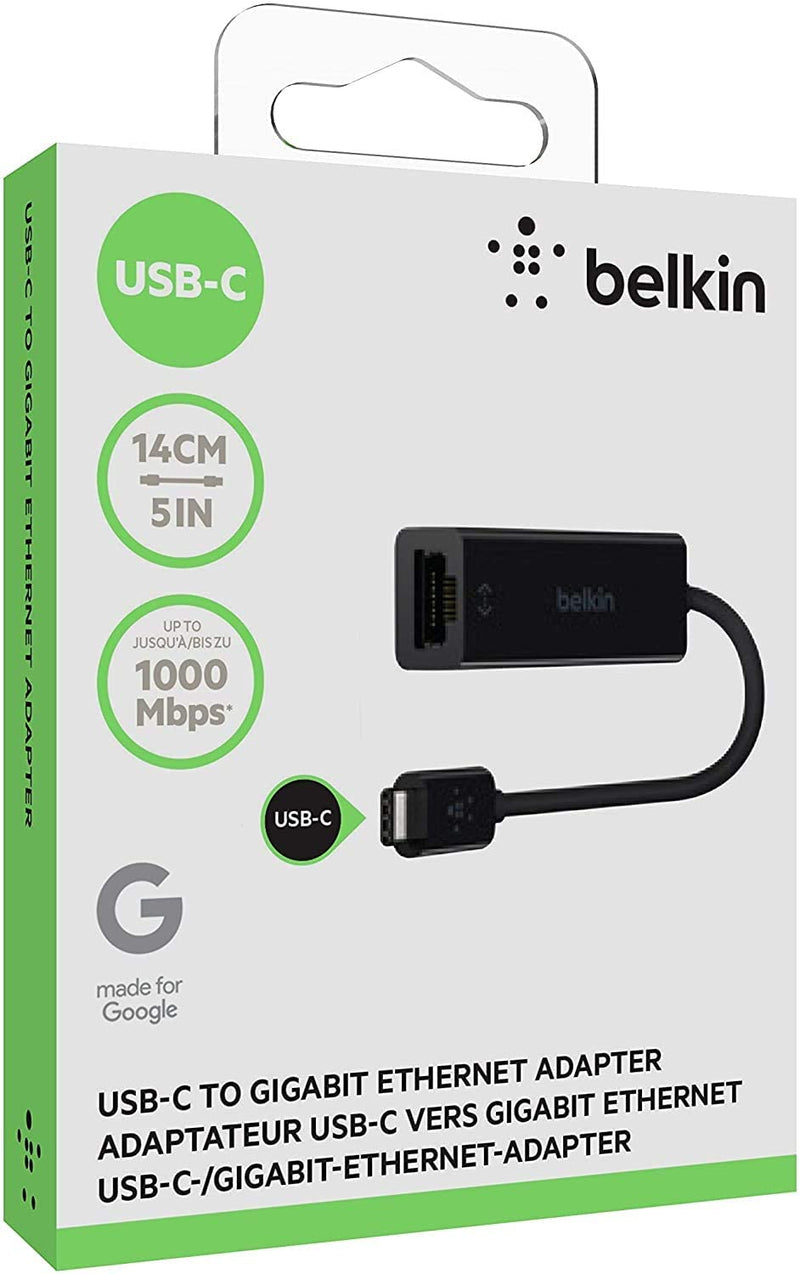 Belkin USB-C 至 Gigabit Ethernet 轉換器 - 黑色