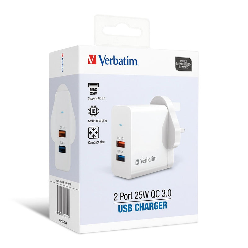 Verbatim 威寶 2 Port 25W QC 3.0 USB Charger 充電器 (66569)