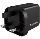 Verbatim 威寶 3 Port 65W PD 3.0 & QC 3.0 GaN 充電器, 採用最新「GaN氮化鎵」技術，體積更小，效率更高. 配備2個Type C PD端口和1個USB-A端口, Type C PD1和PD2端口單獨使用時，可支援高達65W輸出. USB-A QC 3.0/SuperCharge端口單獨使用時可支援最高30W輸出, 可同時為3部設備進行充電. 備有4重安全保護系統.