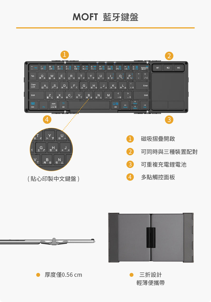 MOFT Bluetooth Keyboard 三摺疊藍牙鍵盤+TouchPad MD006-1