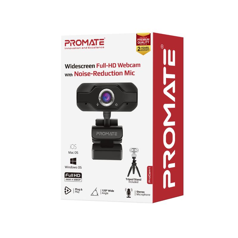 Promate Widescreen Full-HD Webcam with Noise-Reduction Mic