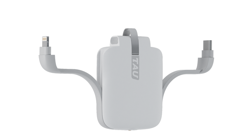 Rolling Square TAU 3合1口袋鑰匙扣行動電源. TAU 鑰匙扣行動電源的重量僅40 克，長寬分別為6 公分和4.5 公分，尺寸比蘋果的AirPods 充電盒還小，可以輕鬆放進口袋。