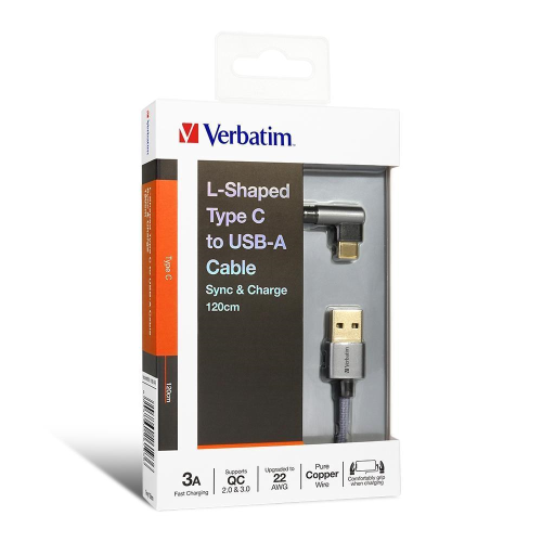 Verbatim L-Shaped Type C to USB-A 充電傳輸線